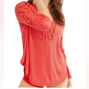 Free People Lola Rose Crimson Long Sleeve Top Size L